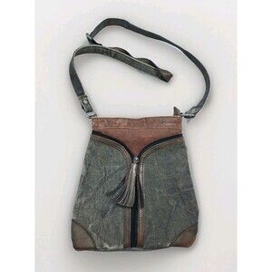 Mona B Cross City Crossbody Canvas Bag Distressed Y Zipper Credit Card Leather